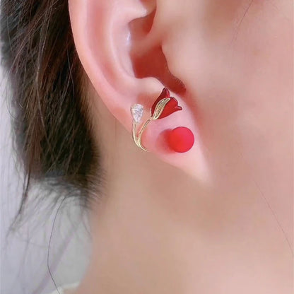 Tulip Flower Versatile Earrings Fashion Imitation Pearl Flower